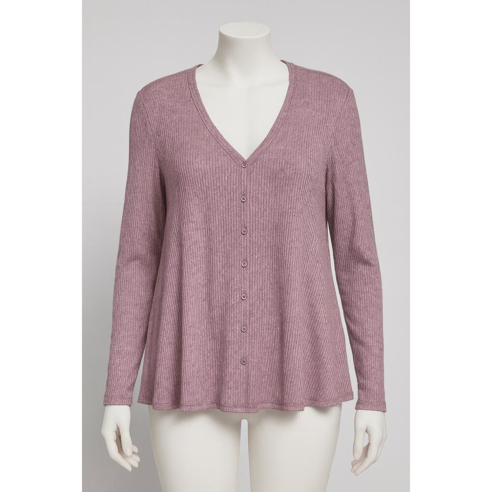 LANE BRYANT V NECK SWEATER FAUX CARDIGAN RIBBED PURPLE SIZE 26/28